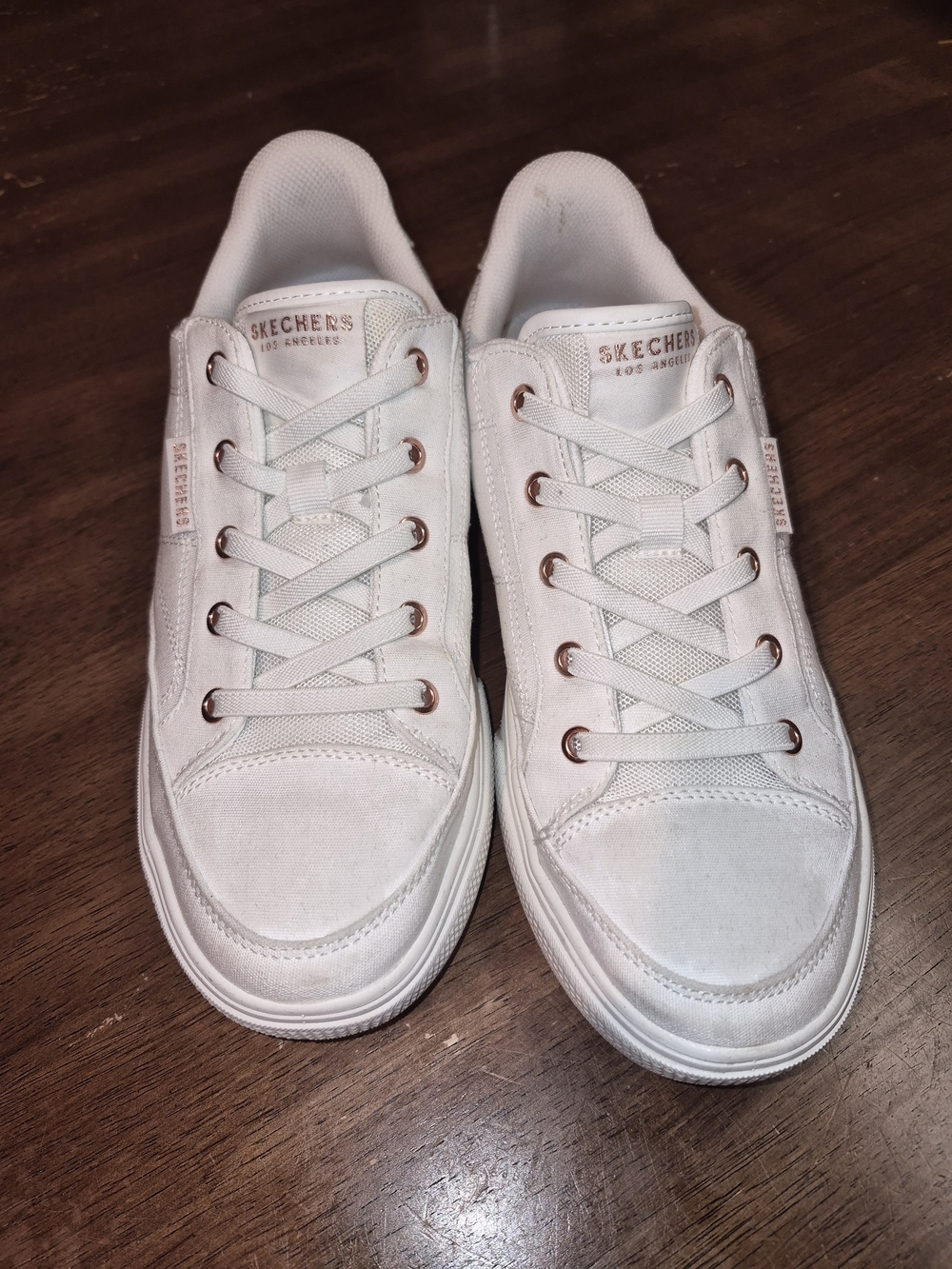 Skechers White Low-Top Sneakers with Rose Gold Eyelets